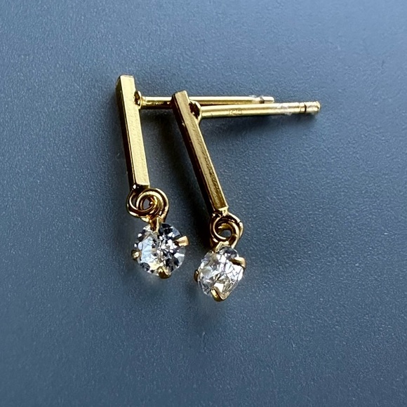 14K Gold Vermeil CZ Dainty Dangle Earrings - Picture 4 of 9